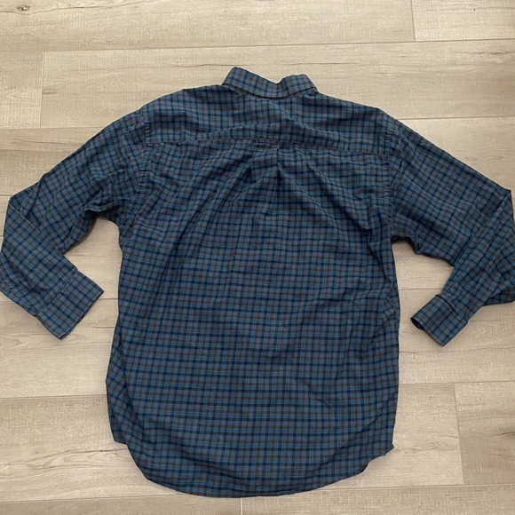 Orvis Button Up Shirt Mens Large Blue Green Flannel Outdoor Pocket Long Sleeve - Picture 6 of 8